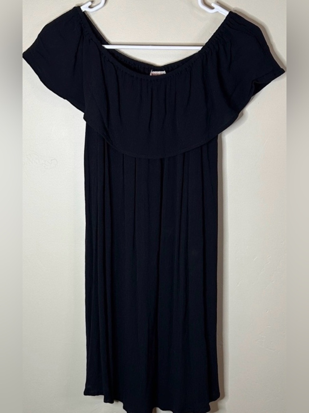 Small Black Flutter Sleeve Off-the-Shoulder Women’s Lightweight Midi Dress